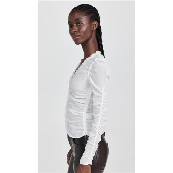 ALC Beckett Top Whisper White Silk Ruffle Corp Coquette Scandi Princess Ballet - Picture 4 of 7